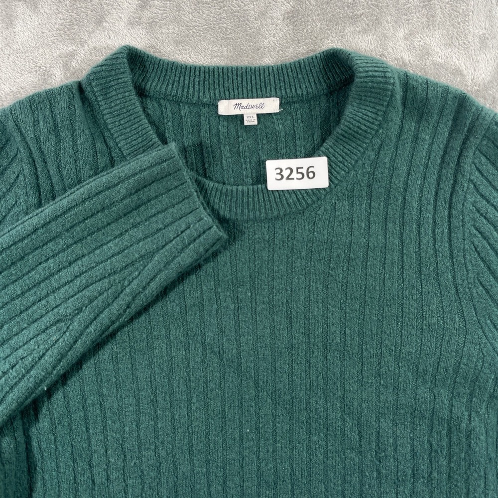 Madewell Ribbed Crewneck Sweater Womens XXL Green Wool Blend NI058 HO22